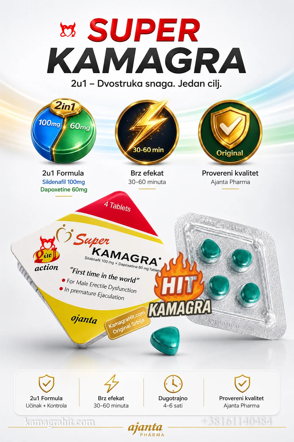 super kamagra tablete 2u1 - ikonografik sa svim ključnim informacijama o proizvodu