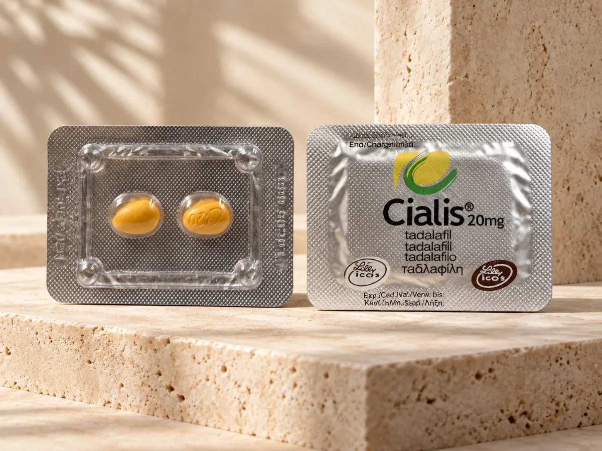 Cialis 20 mg blister prikazan sa prednje i zadnje strane sa tadalafil tabletama