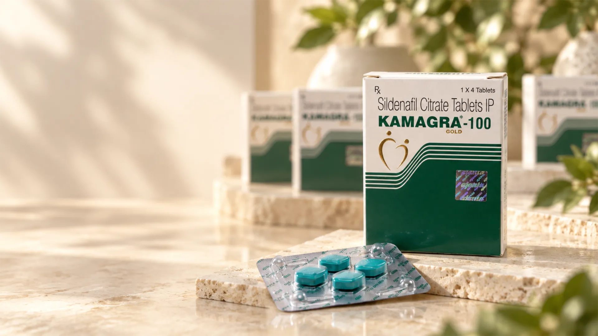 Kamagra Gold 100 mg – kutija i blister sa 4 tablete