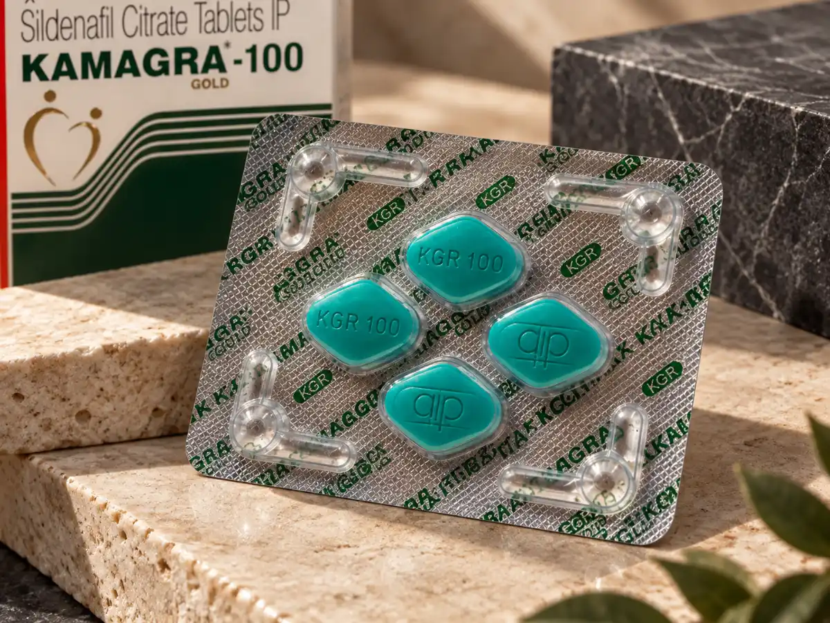 Kamagra Gold 100 mg – macro blister sa 4 tablete u KH Studio sceni