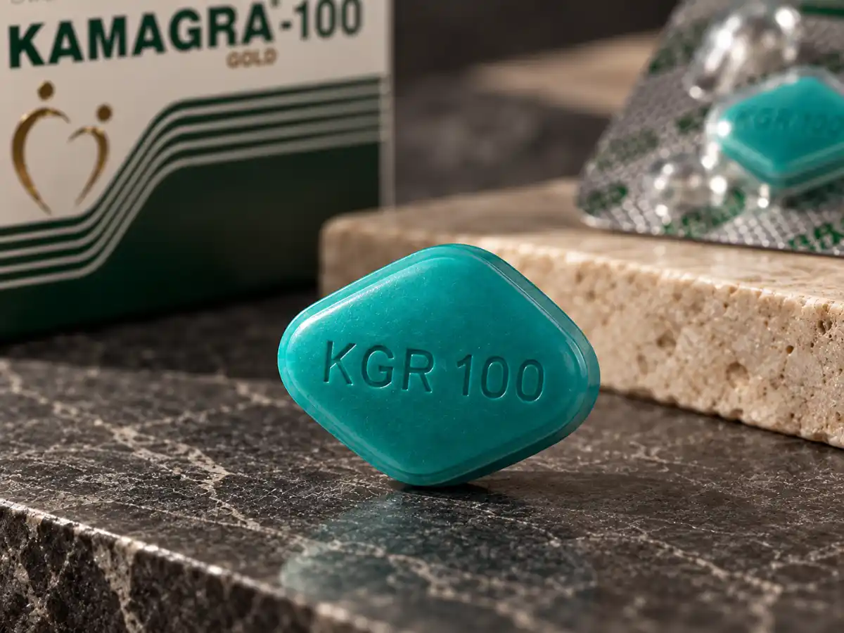 Kamagra Gold 100 mg – detalj zelene tablete u KH Studio sceni