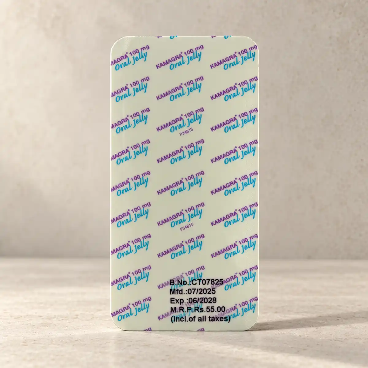 Kamagra Oralni Gel 100 mg – zadnja strana kesice sa brojem serije i rokom upotrebe
