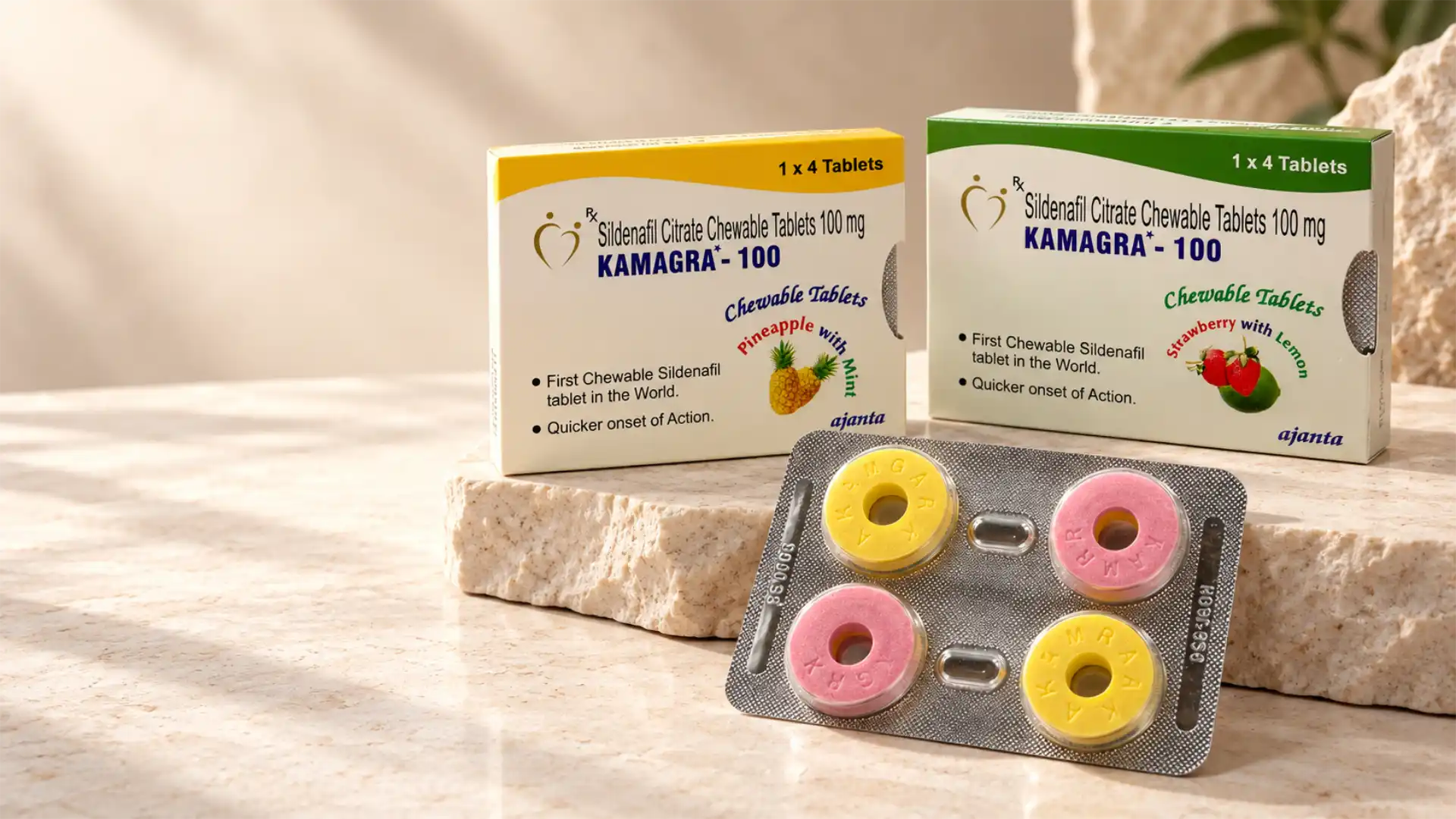Kamagra bombone 100 mg – dve varijante pakovanja i blister sa 4 tablete za žvakanje