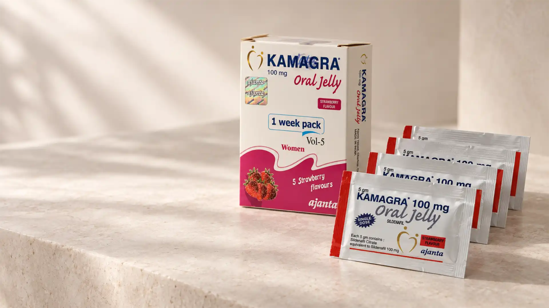 Kamagra Gel za žene 100 mg – pakovanje i pet kesica oralnog gela