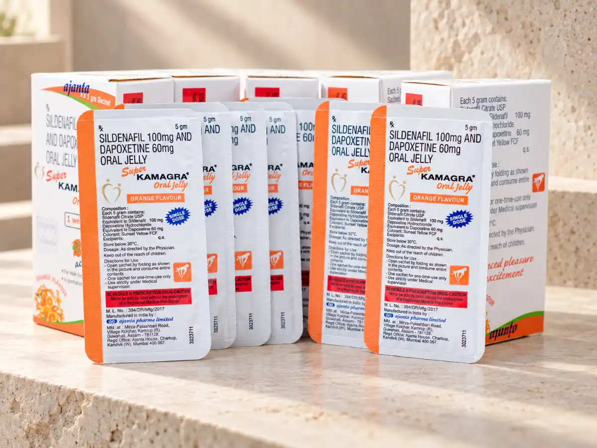 Super Kamagra Gel – kutija i svih sedam pojedinačnih kesica