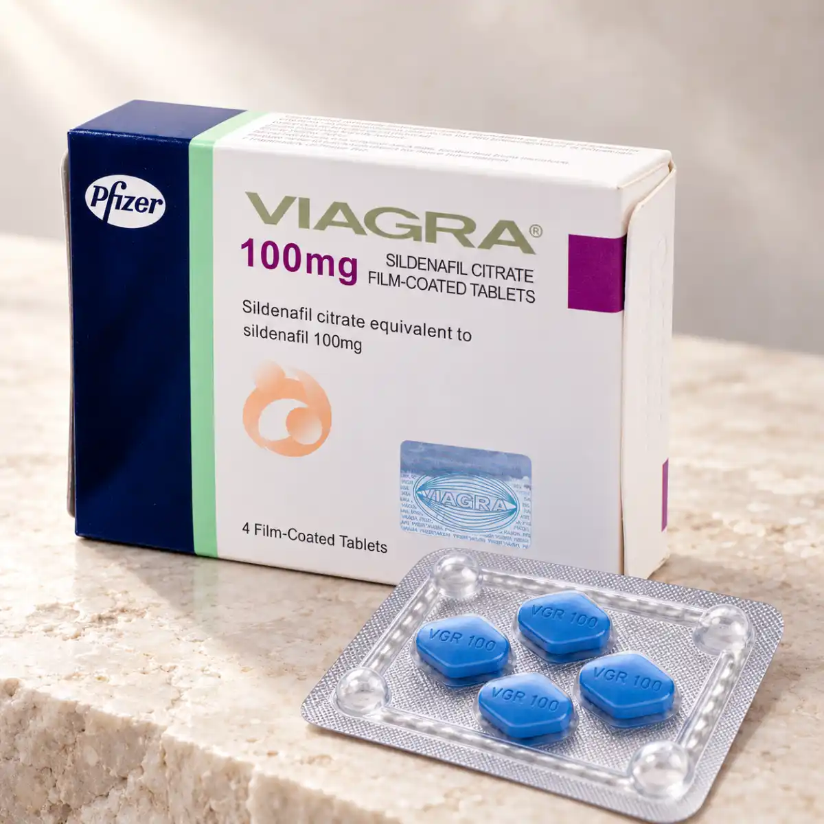 Viagra 100 mg – Pfizer kutija i blister sa 4 tablete
