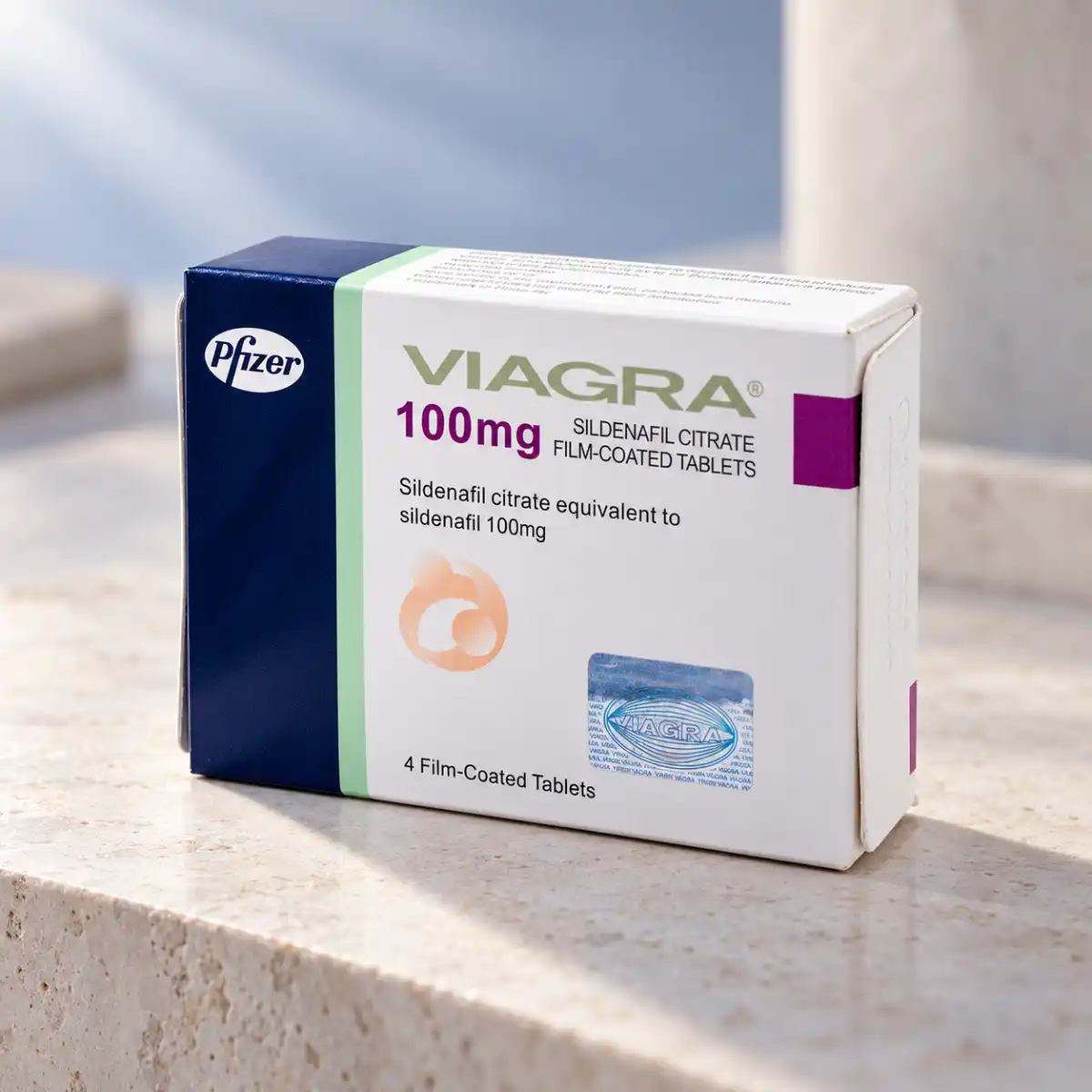 Viagra 100 mg kutija sa oznakama pakovanja i 4 film tablete